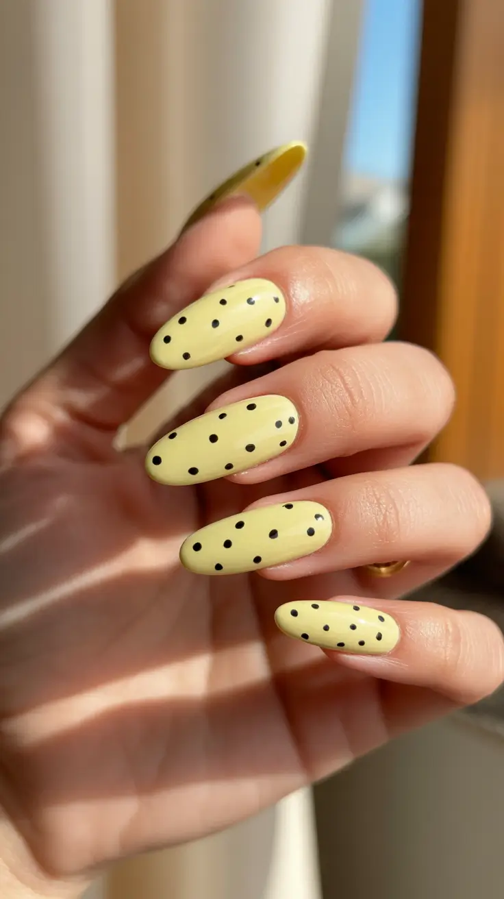 creative nail designs 2026 Soft Yellow Dots for Playful Summer Simplicity