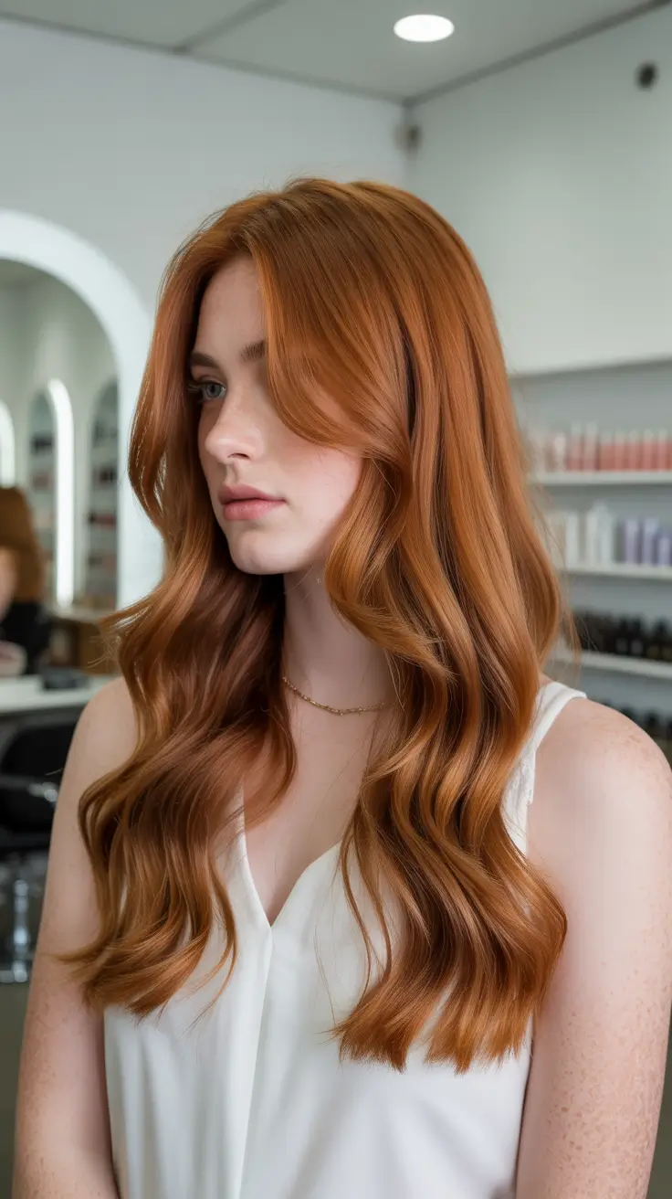 Cute hairstyle ideas 2026 Soft Copper Waves for a Natural Glow