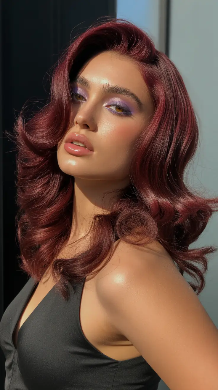 Cute hairstyle ideas 2026 Velvety Wine Curls