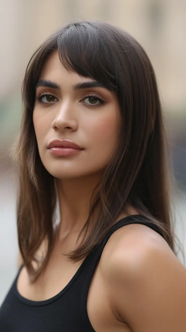 Cute hairstyle ideas 2026 Feathered Brunette with Soft Bangs