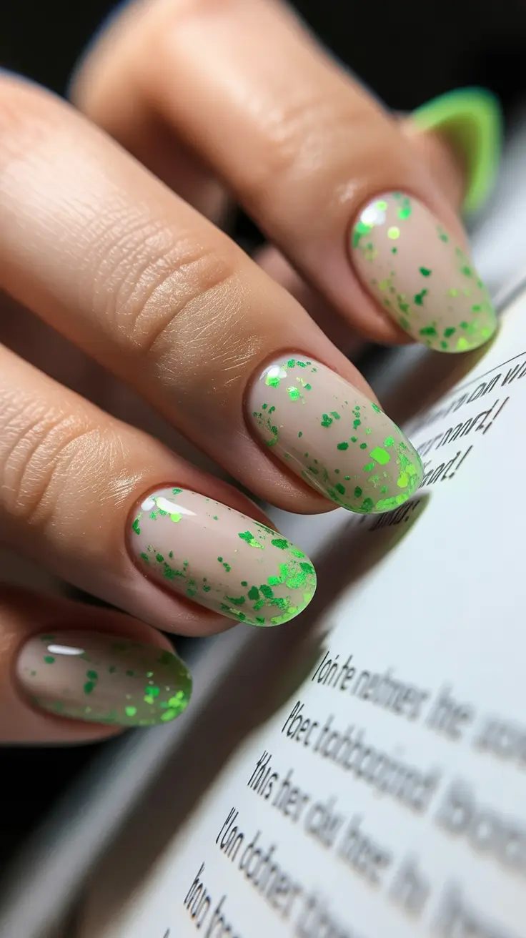 cute nails inspiration 2026 Neon Green Confetti Soft Gradient