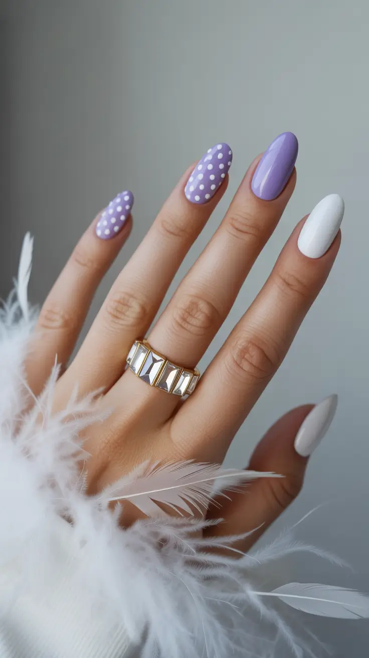 cute nails inspiration 2026 Lavender Polka Dot Whimsy