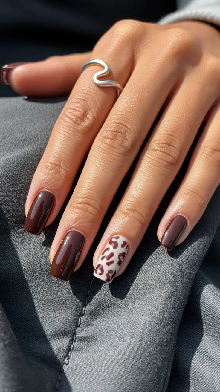 cute nails inspiration 2026 Chocolate Gradient With Leopard Accent
