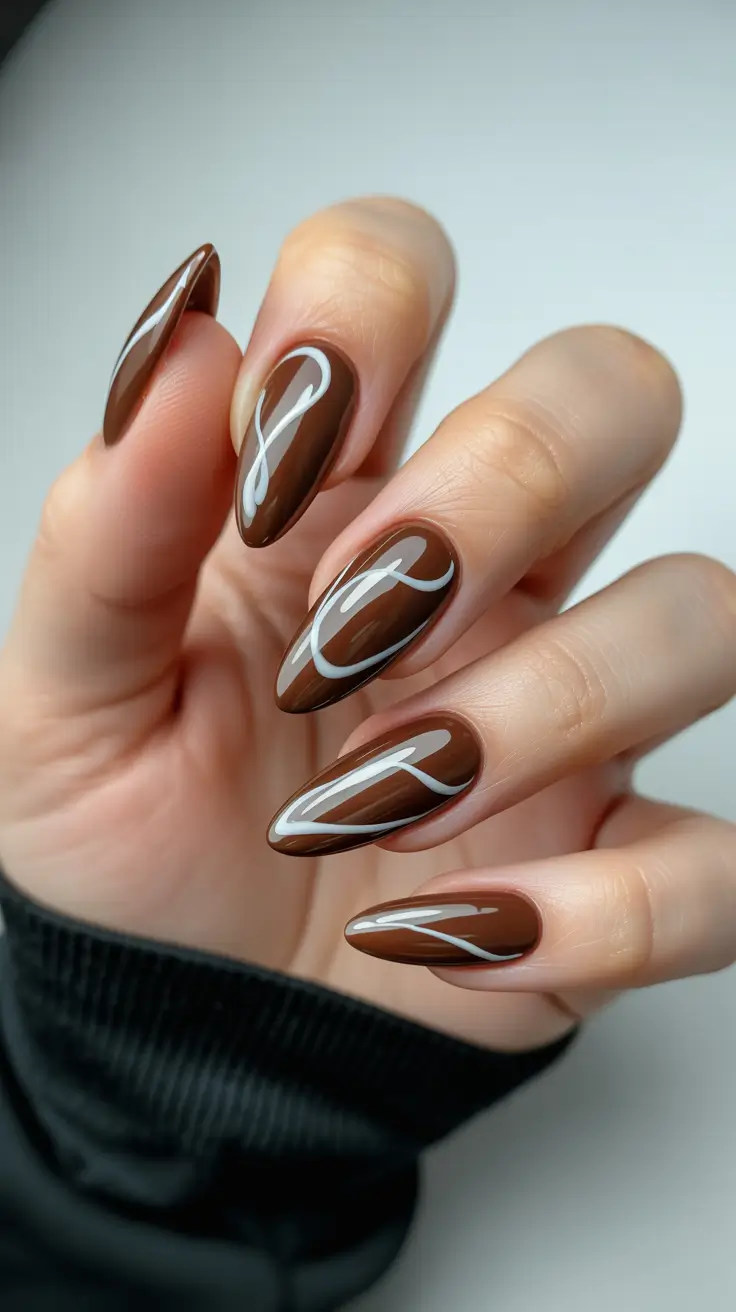 Elegant almond nails 2026 Mocha Swirls for Sophisticated Chocolate Art