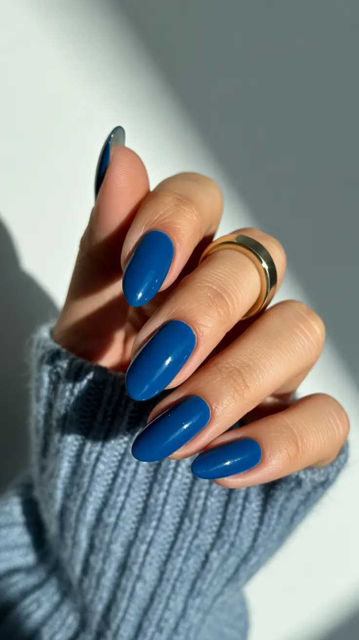 Elegant almond nails 2026 Bold Sapphire Blue for Clean Confident Minimalism