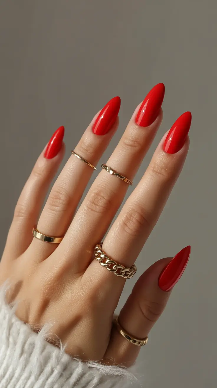 Elegant almond nails 2026 Classic Red Power for a Confident 2026 Moment