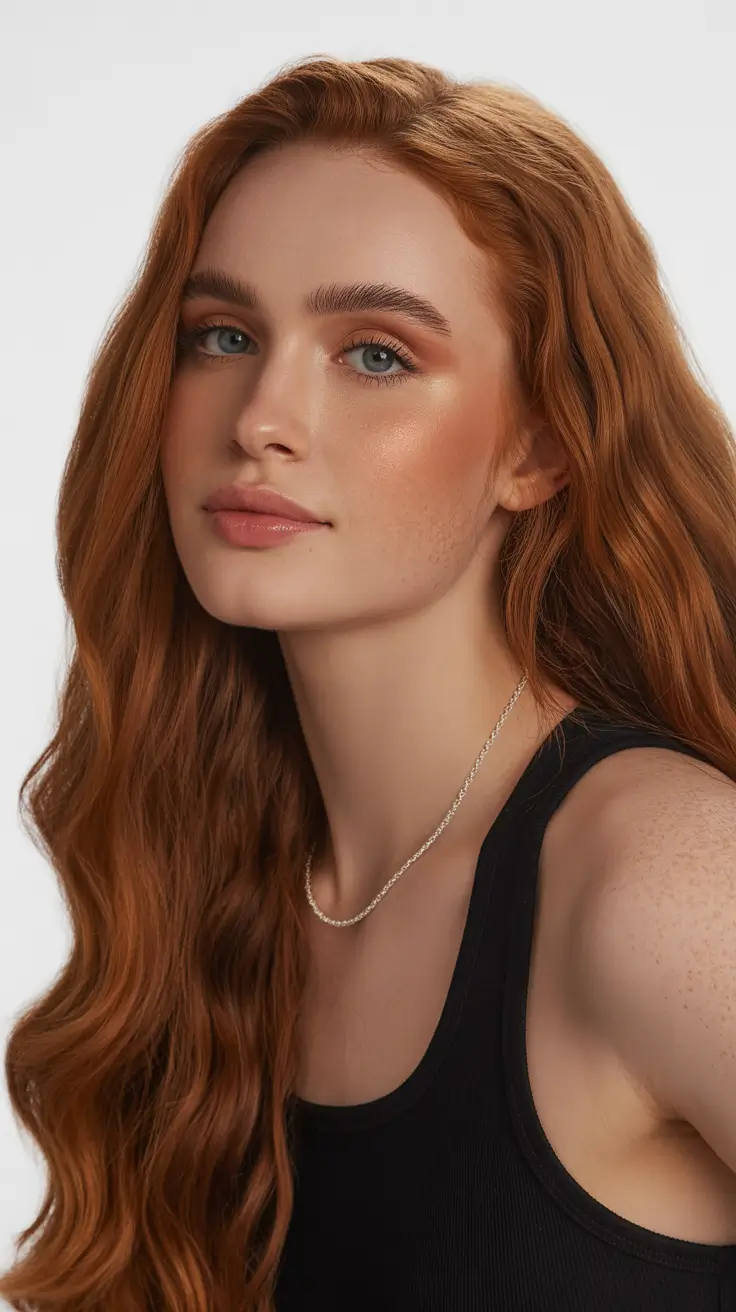 Flattering haircuts for round face shape 2026 Rusty Waves of Warm Elegance