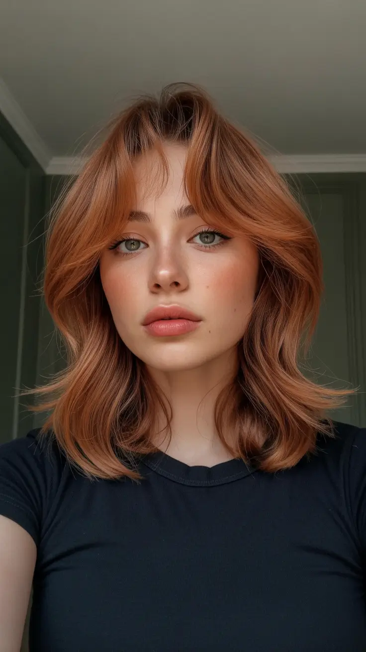 Flattering haircuts for round face shape 2026 Amber Feathered Lob