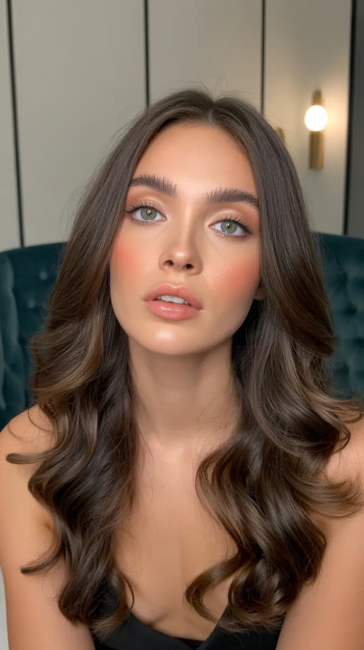 Flattering haircuts for round face shape 2026 Chocolate Cascade Curls