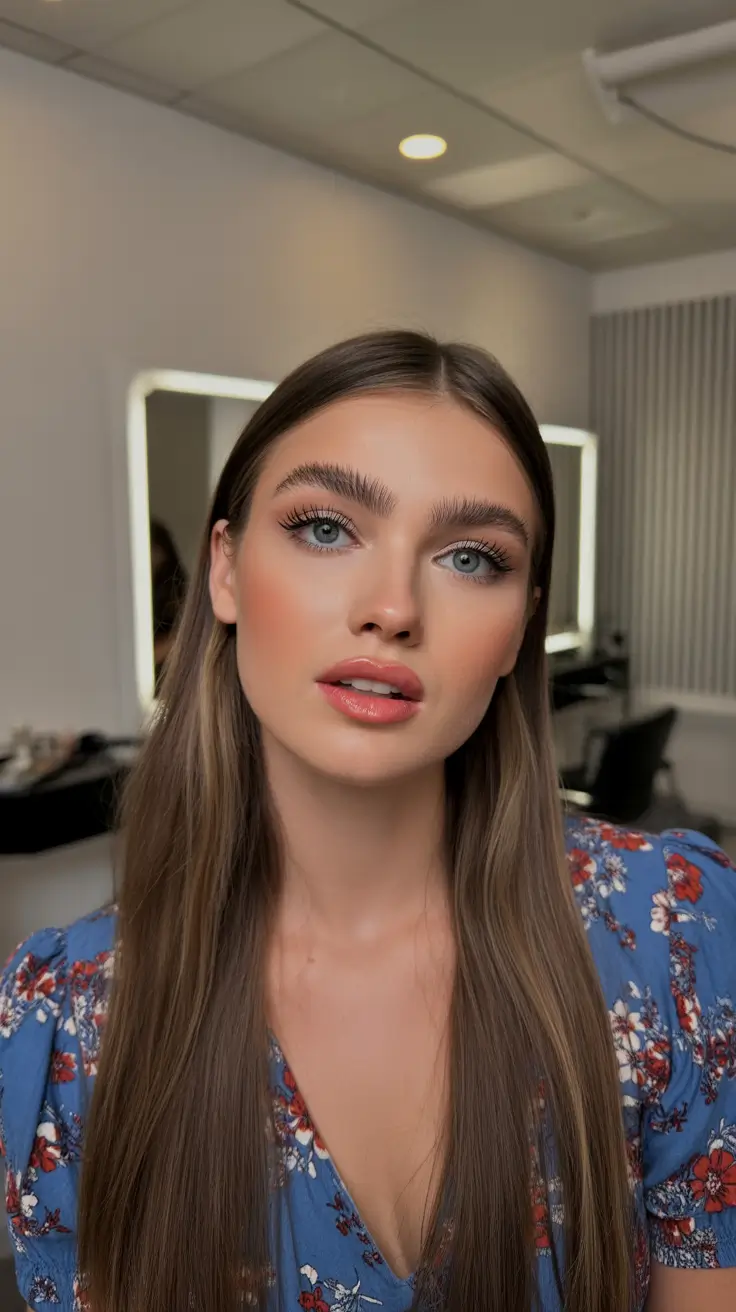 Flattering haircuts for round face shape 2026 Glossy Straight Finish with Natural Shine