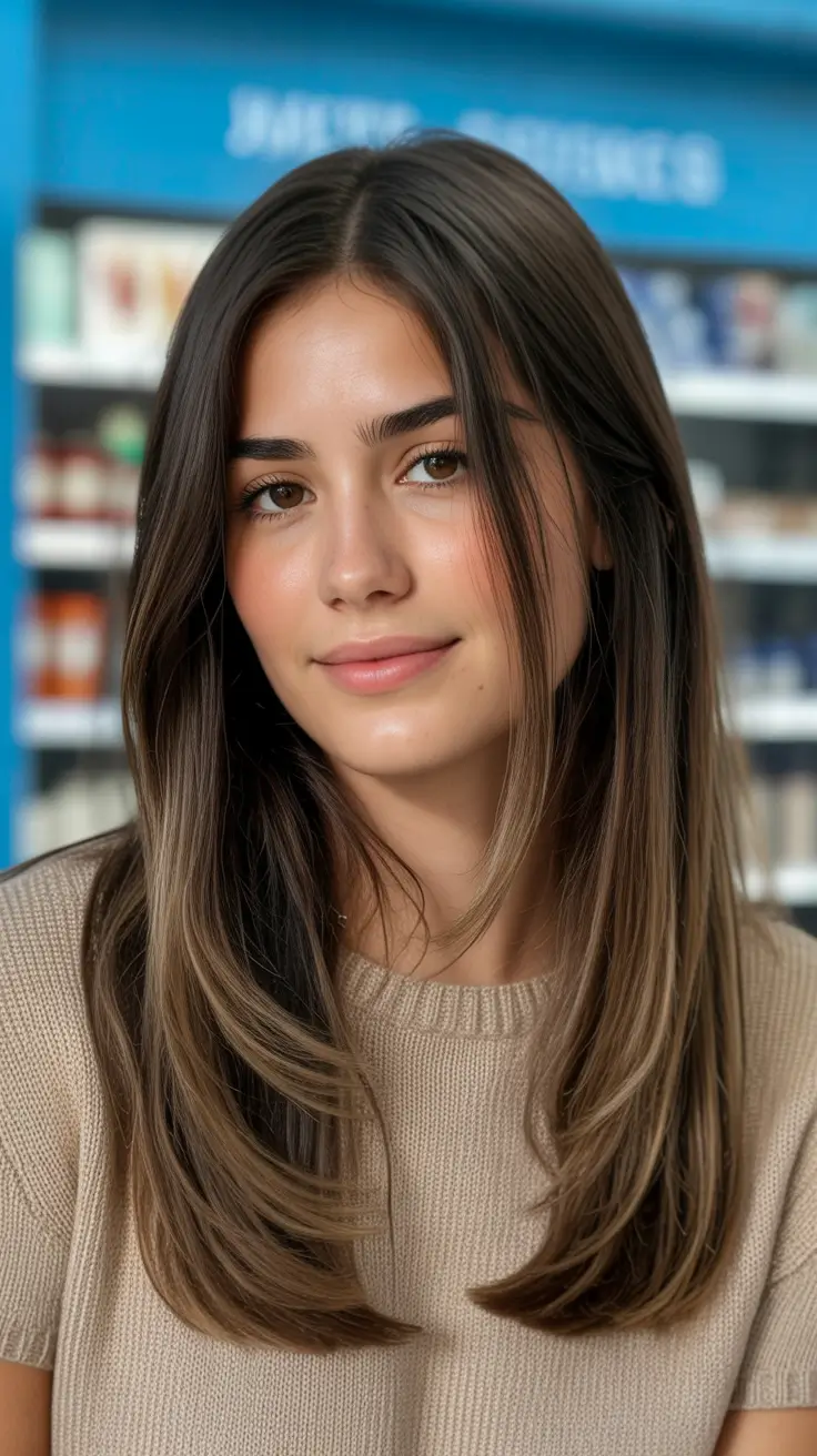 Flattering haircuts for round face shape 2026 Soft Layered Straight Elegance