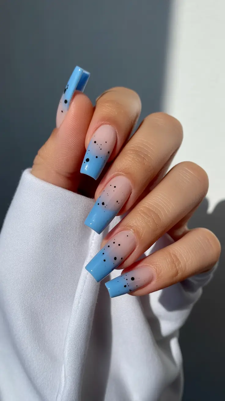 gel nail designs 2026 Baby Blue Ombre Speckle