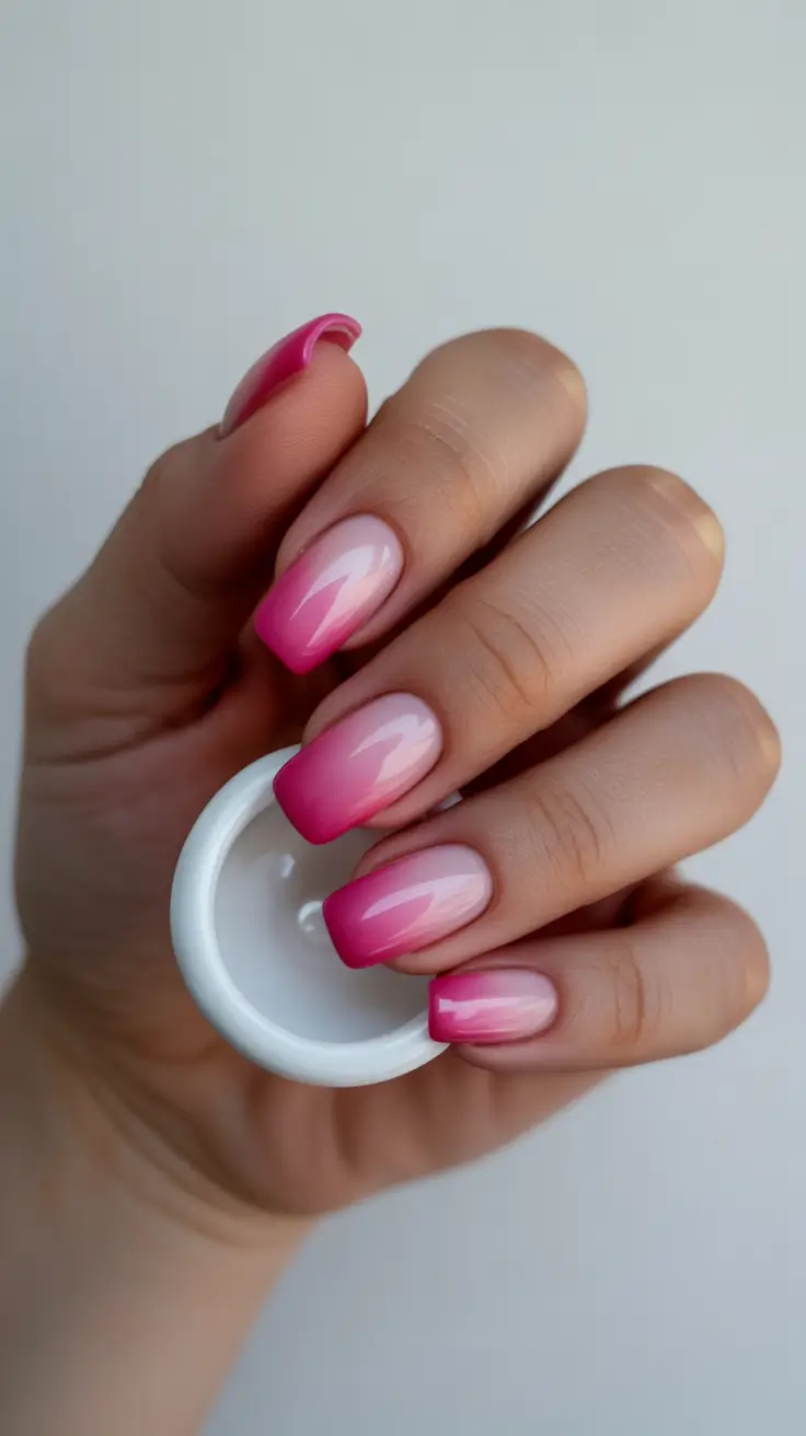 gel nail designs 2026 Pink Ombre Glow