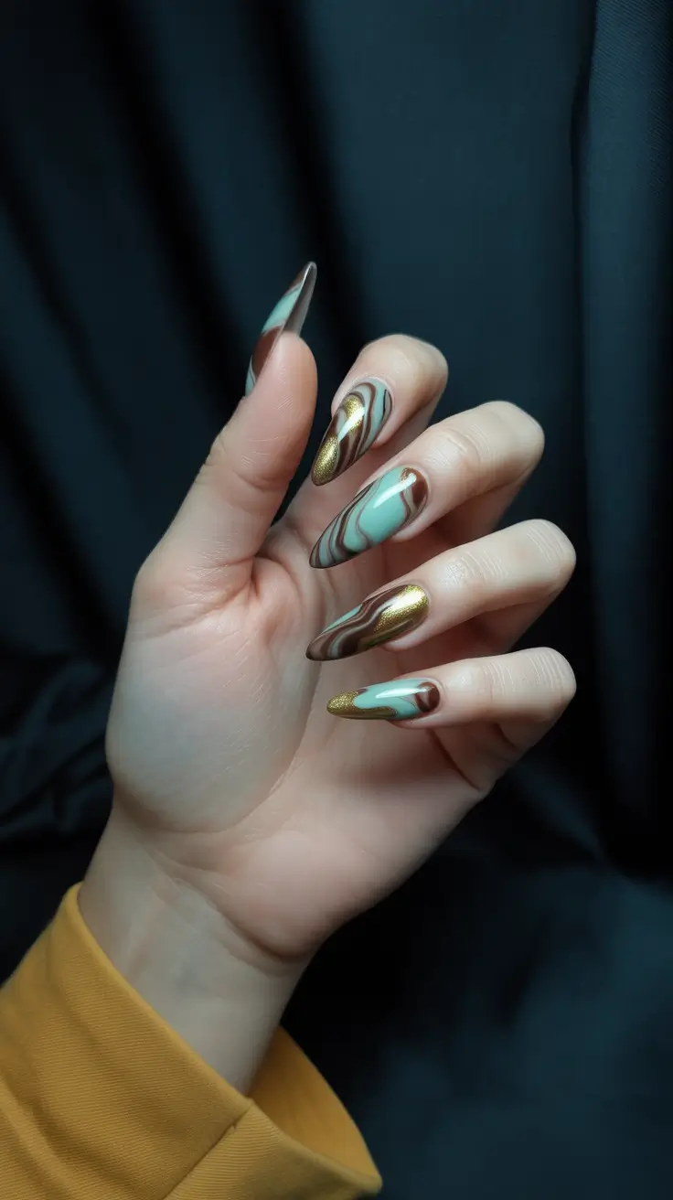 gel nail designs 2026 Coffee Marble Waves