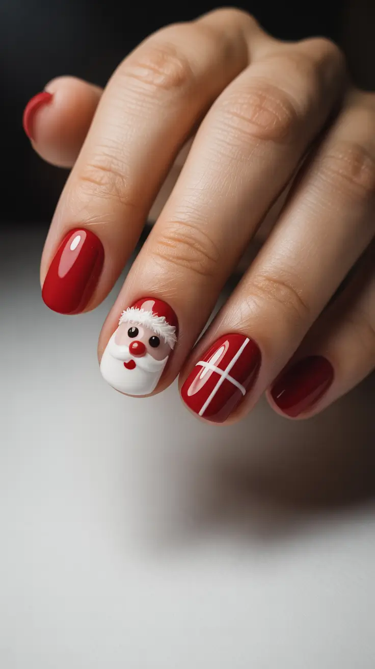 gel nail designs 2026 Cute Santa Red