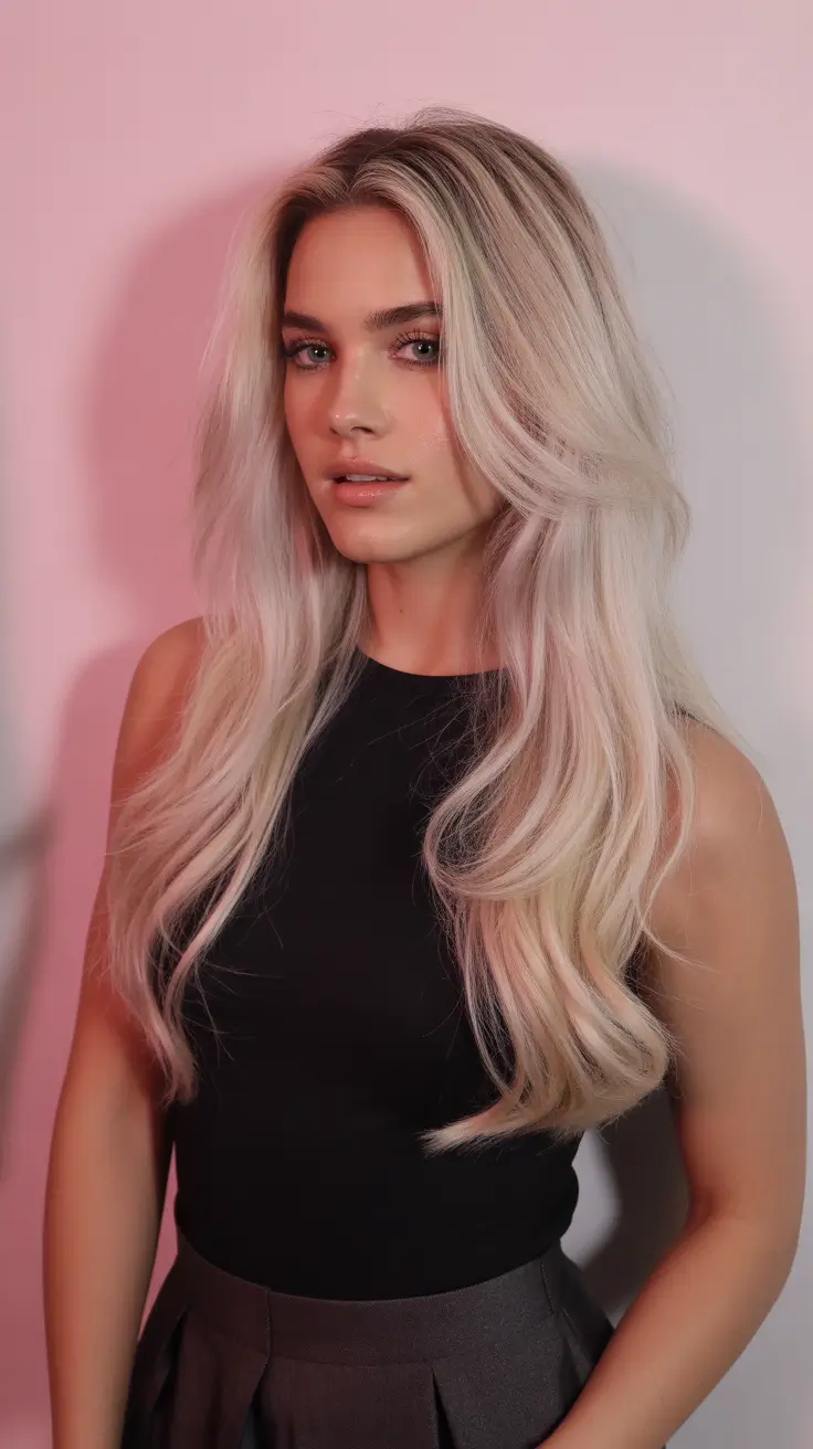 Latest cute hair trends 2026 Long Layered Platinum Waves With Airy Volume