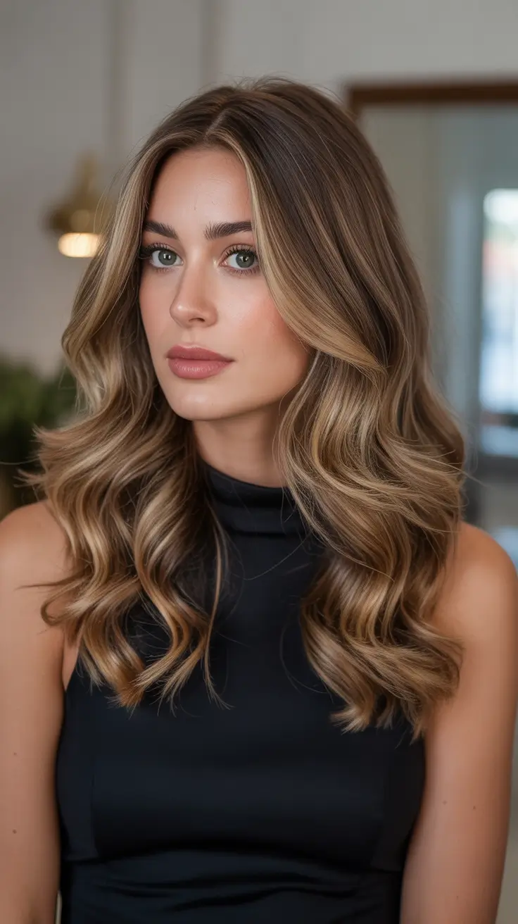 Latest cute hair trends 2026 Soft Balayage Waves With Dimensional Shine
