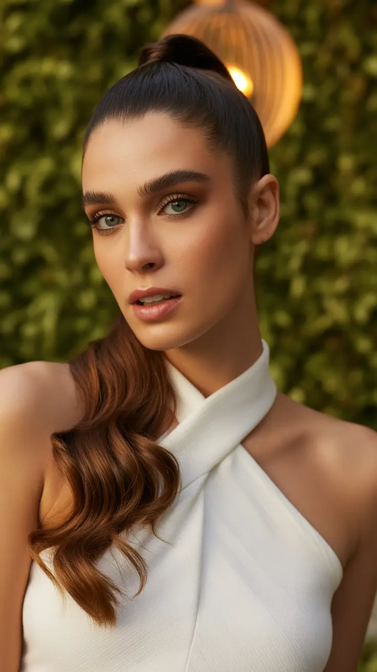 Latest cute hair trends 2026 High Wrapped Ponytail With Sculpted Waves