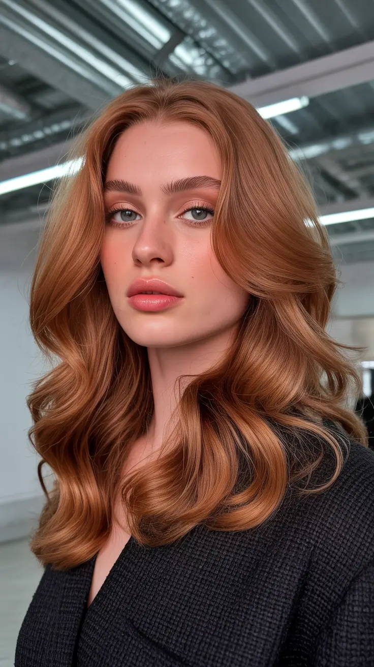 Latest cute hair trends 2026 Copper Gloss Waves With Elevated Volume