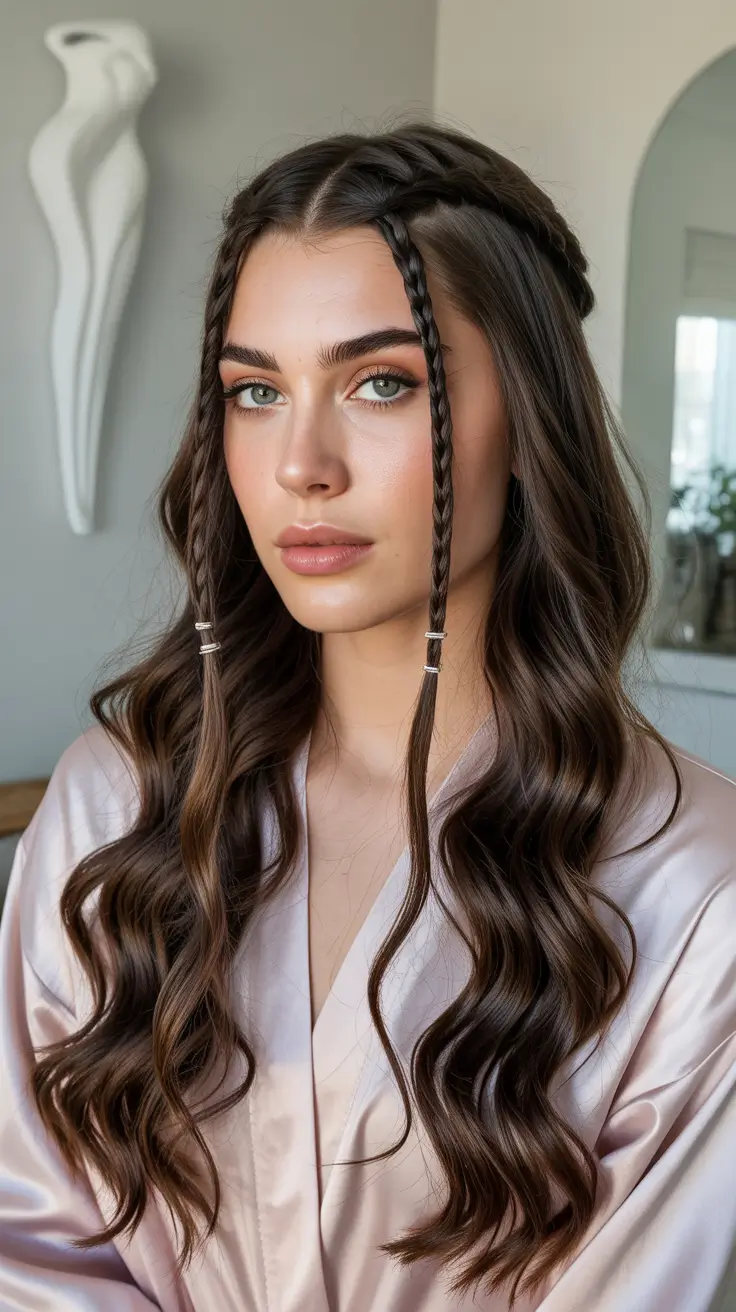 Latest cute hair trends 2026 Boho-Inspired Twin Accent Braids With Soft Cascading Waves