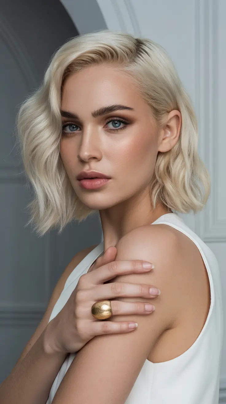 Latest cute hair trends 2026 Soft Platinum Waves With Modern Edge