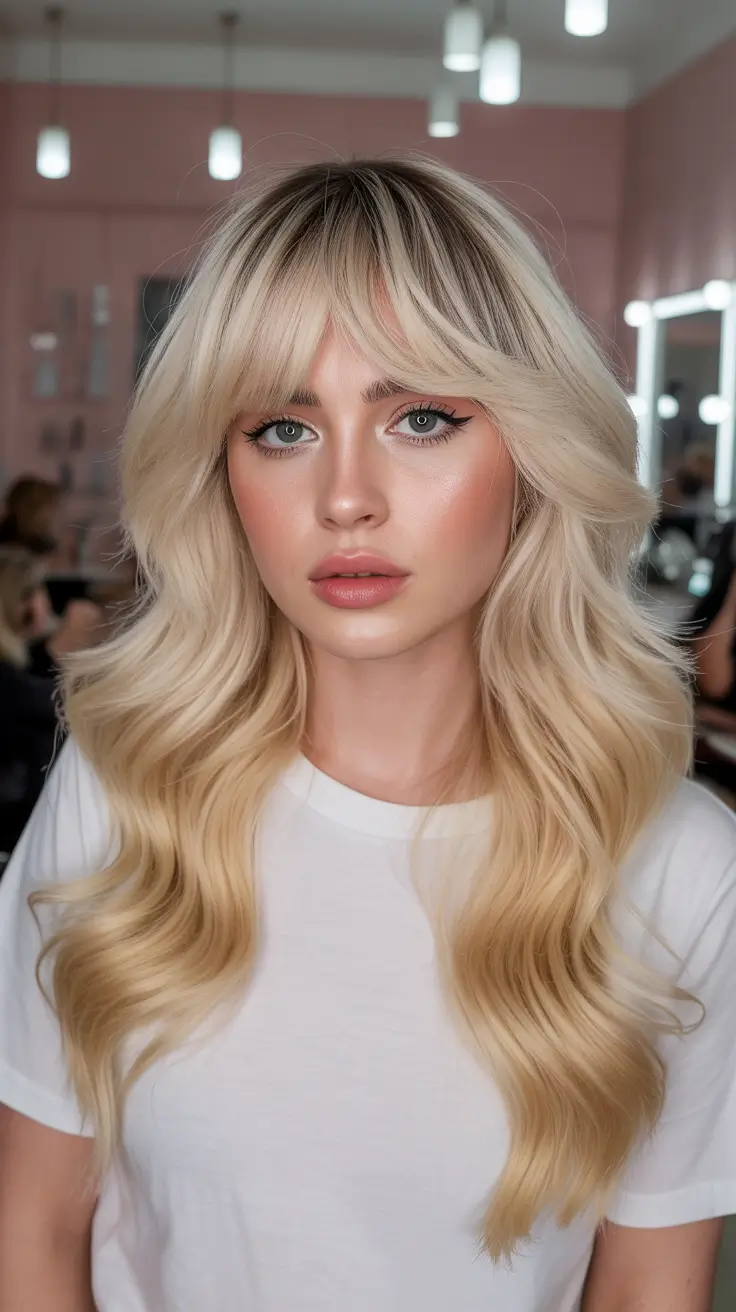 Layered haircuts for long hair 2026 Soft Blonde Butterfly Layers with Fringe