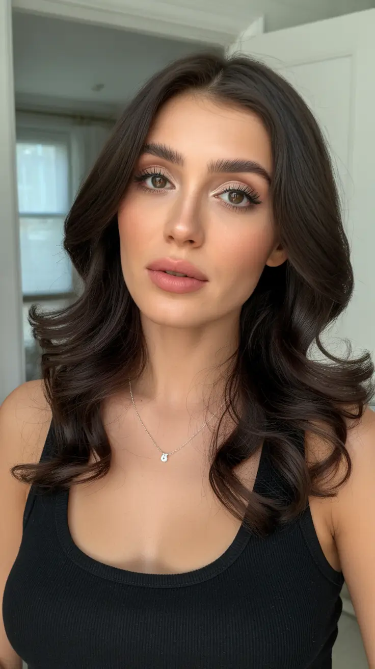 Medium length hair ideas 2026 Soft Voluminous Waves With Classic Middle Part