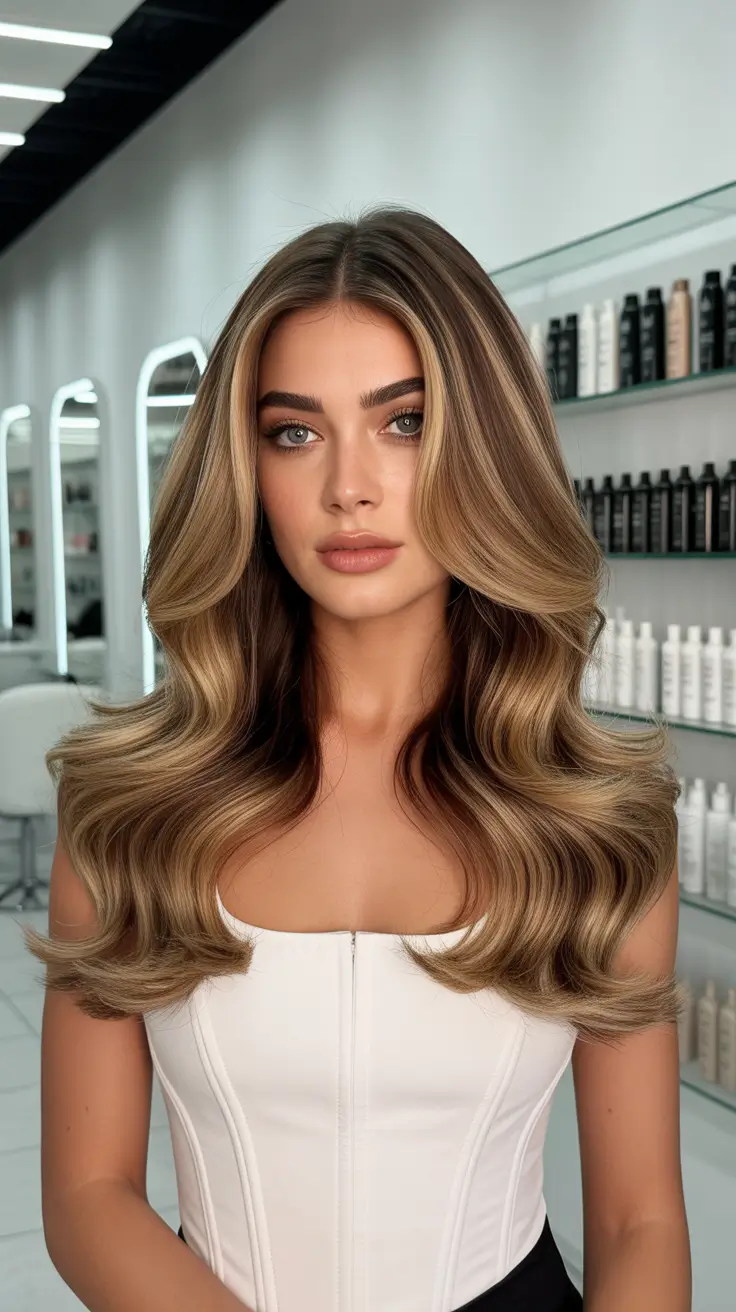 Medium length hair ideas 2026 Ultra-Glossy Honey Blonde Blowout