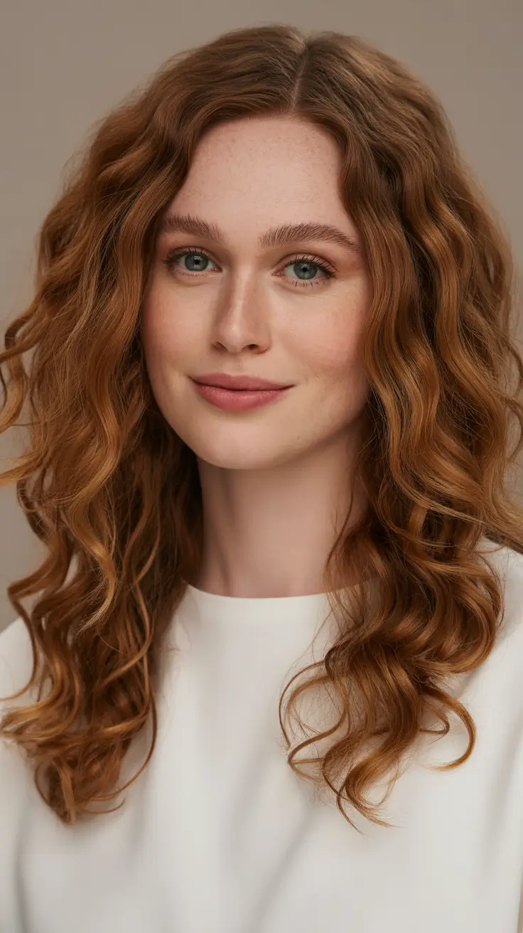Medium length hair ideas 2026 Soft Copper Curls With Natural Definition