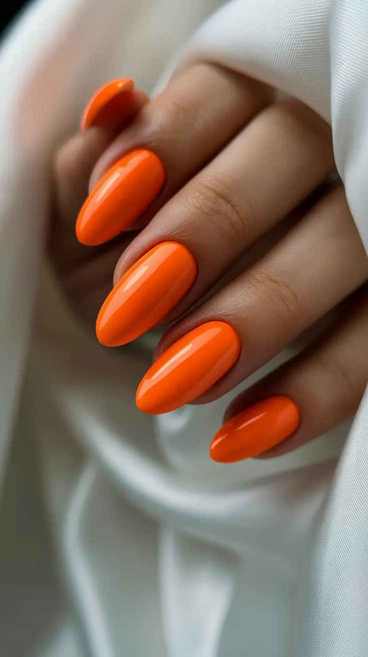 minimalist simple nails 2026 Neon Orange Almond Pop