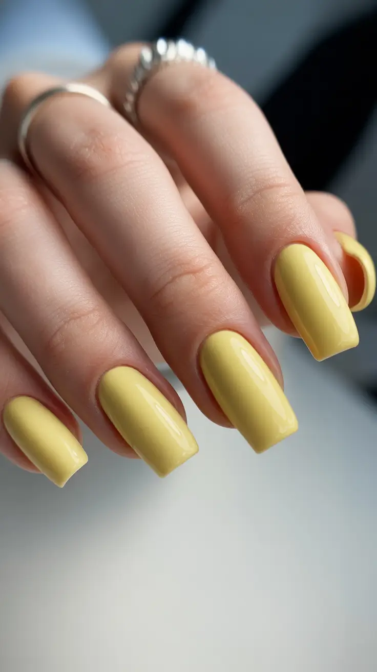 minimalist simple nails 2026 Soft Lemon Square Minimal