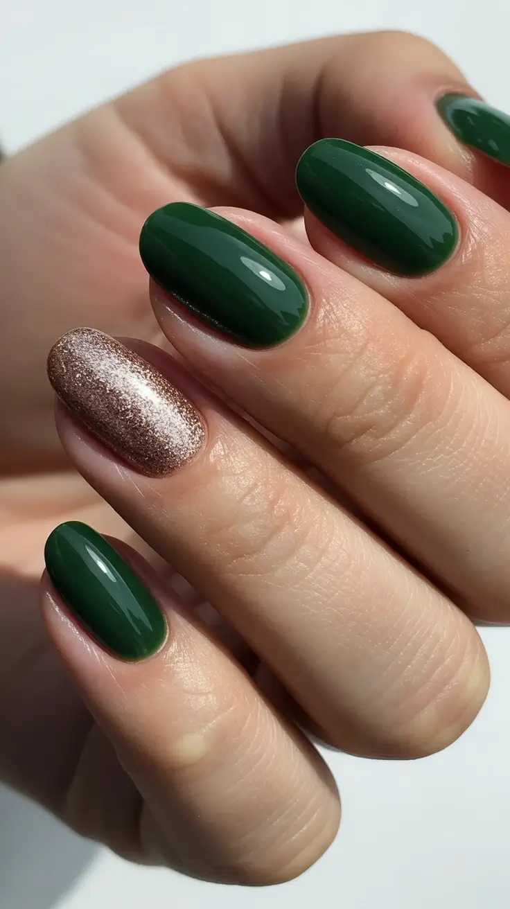 minimalist simple nails 2026 Emerald & Champagne Accent