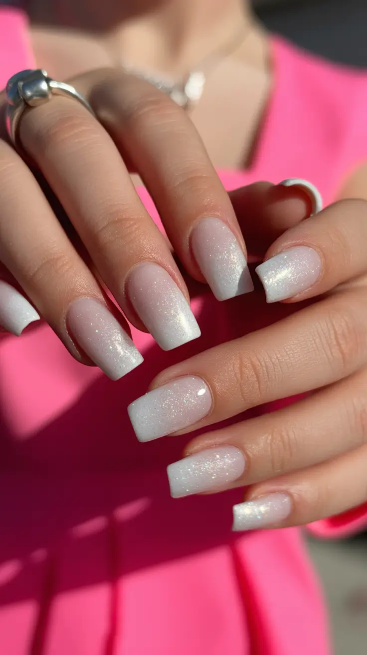 minimalist simple nails 2026 Milky Shimmer Square Glow