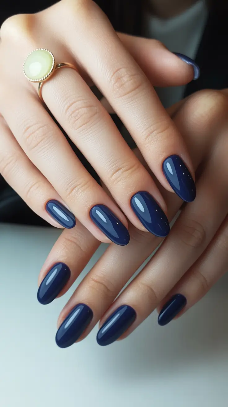 minimalist simple nails 2026 Deep Navy Almond Minimal