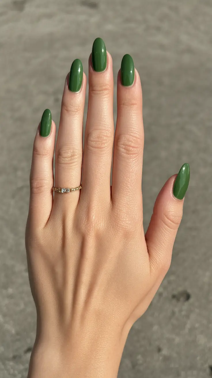 minimalist simple nails 2026 Deep Green Modern Oval