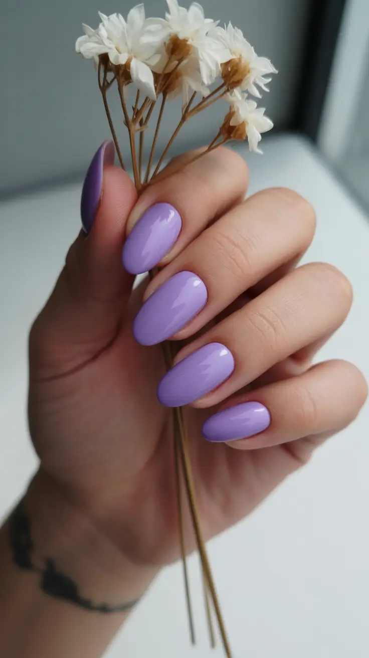 minimalist simple nails 2026 Soft Lavender Almond Shine