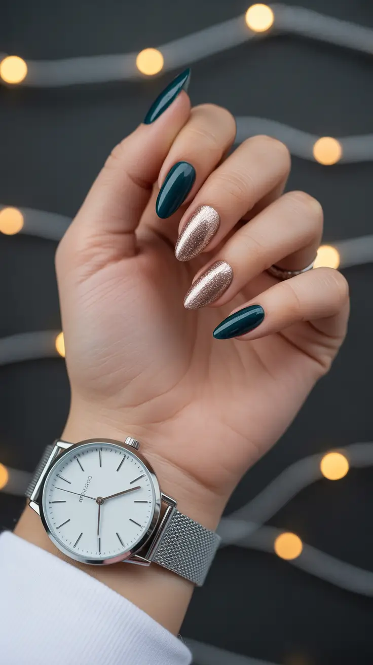 minimalist simple nails 2026 Teal & Champagne Accent Mix