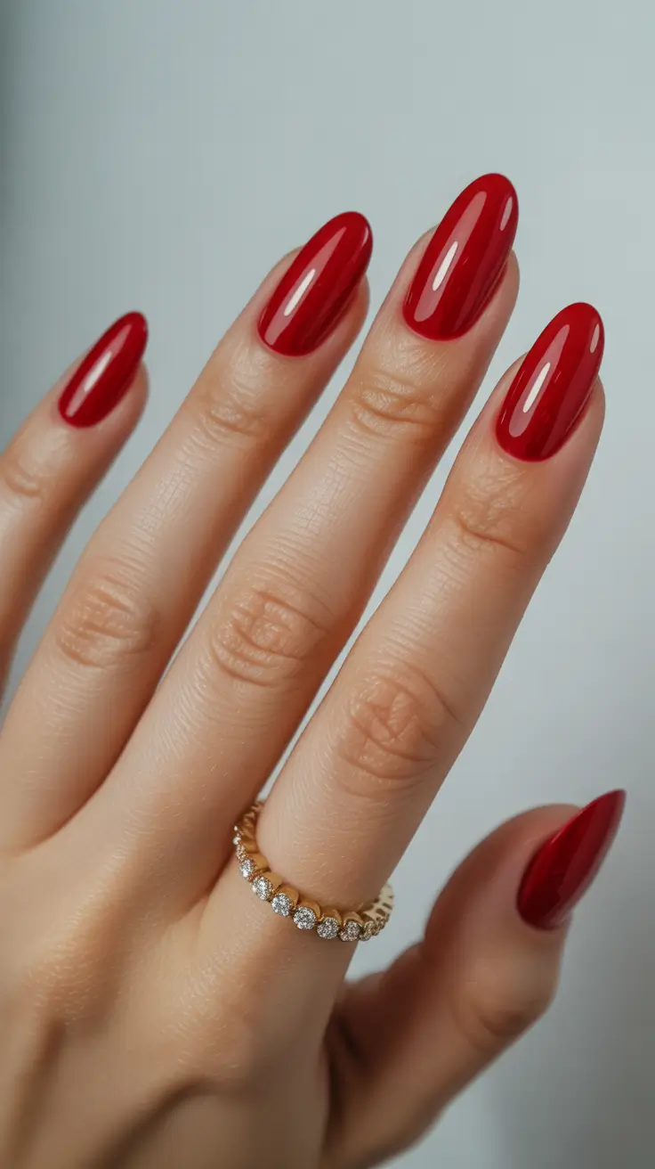 minimalist simple nails 2026 Classic Red Gloss Oval