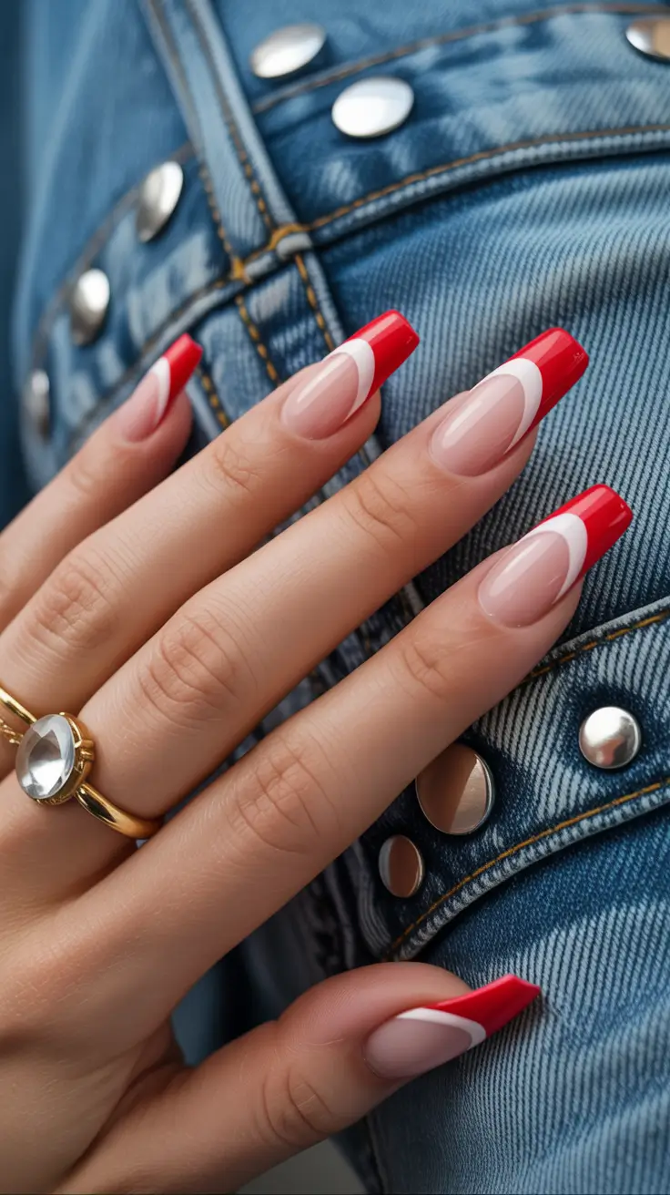 modern French nails 2026 Graphic Red Wave French