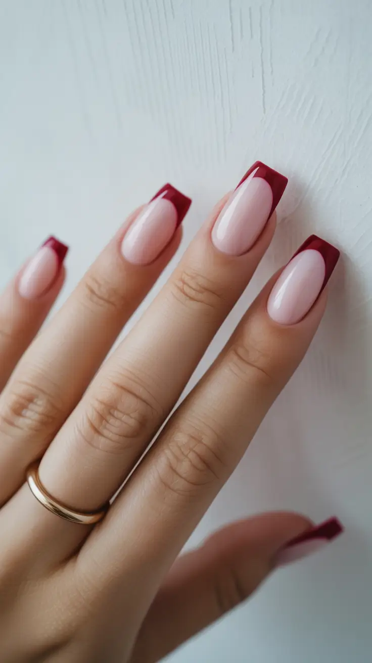 modern French nails 2026 Deep Cherry Square French