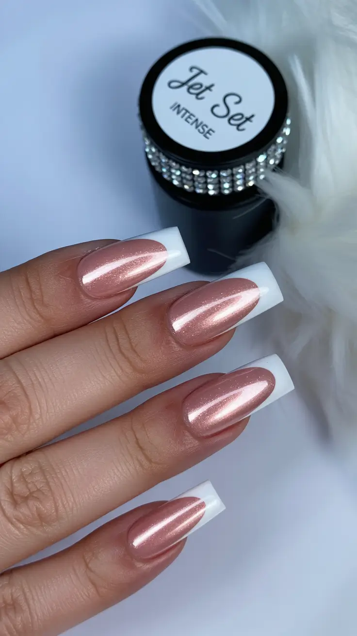 modern French nails 2026 Pearl Chrome French With Crisp White Tips