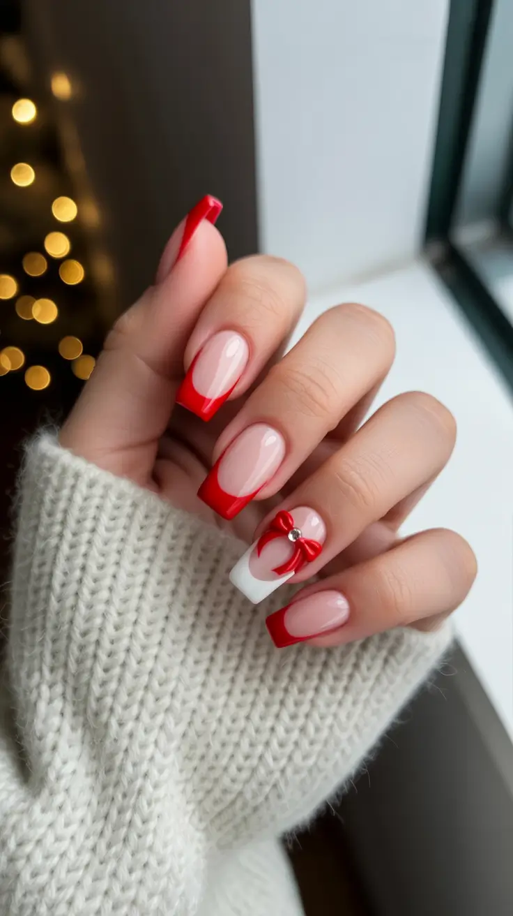 modern French nails 2026 Festive Ribbon French 