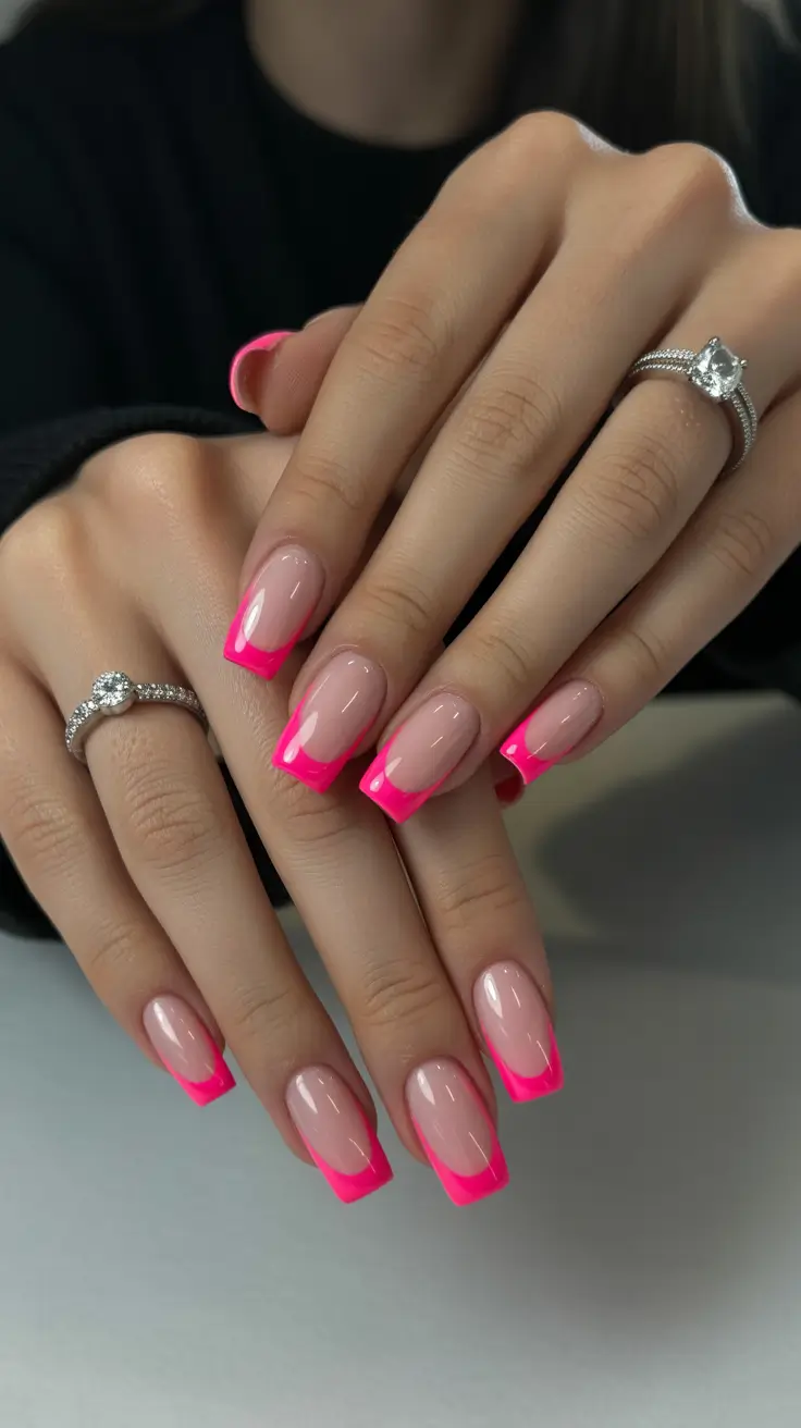 modern French nails 2026 Hot Pink Pop French
