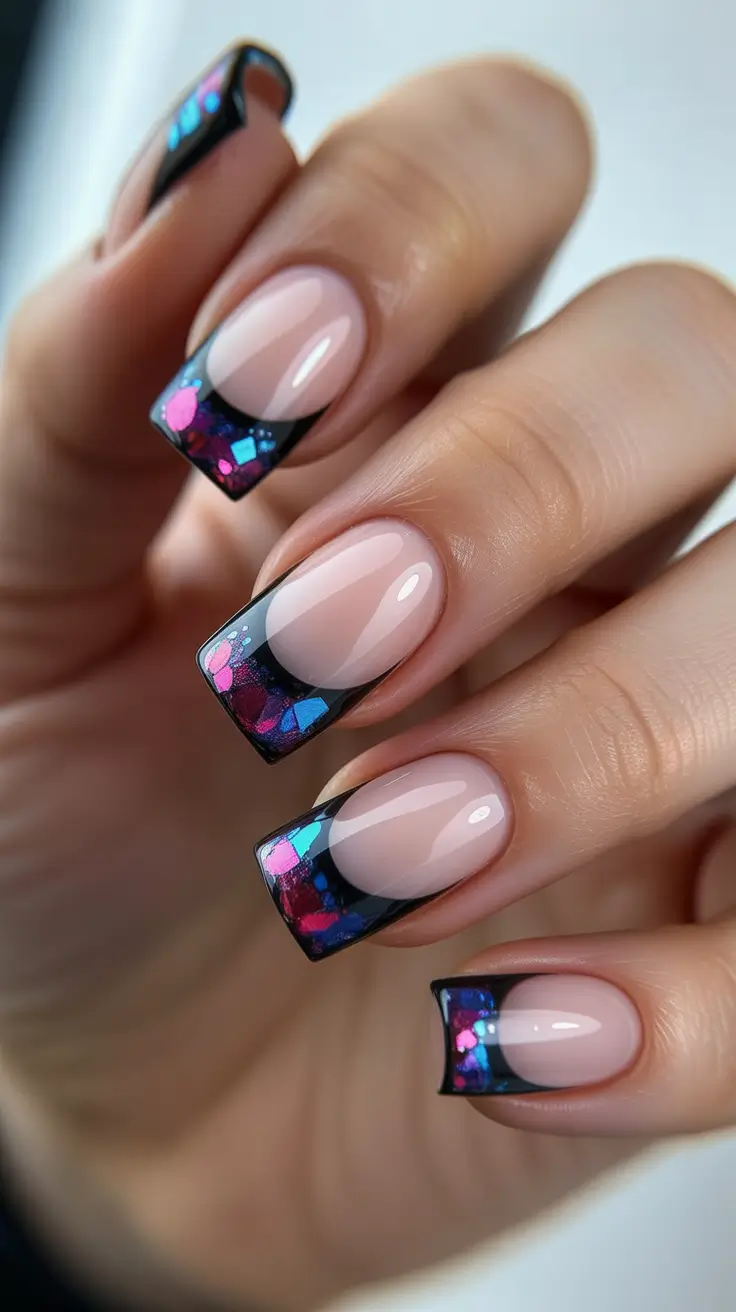 modern French nails 2026 Midnight Mosaic French