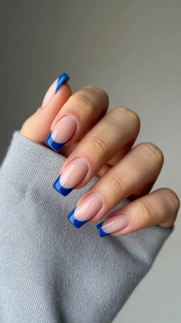 modern French nails 2026 Royal Blue Minimal French