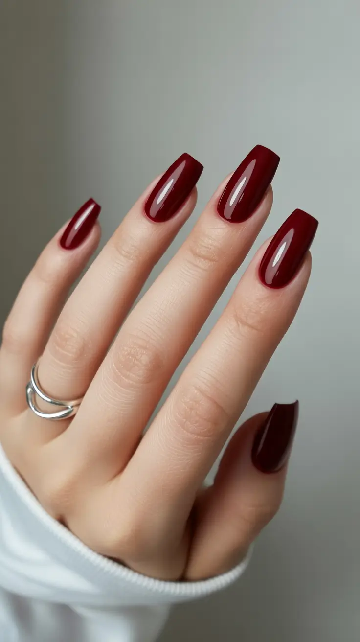nail colors ideas for 2026 Deep Wine Gloss With Sleek Long Length