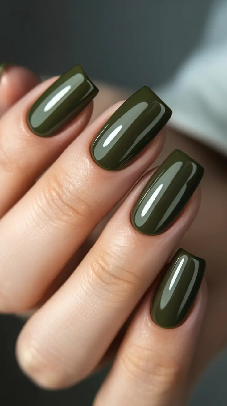 nail colors ideas for 2026 Deep Moss Green With Modern Gloss