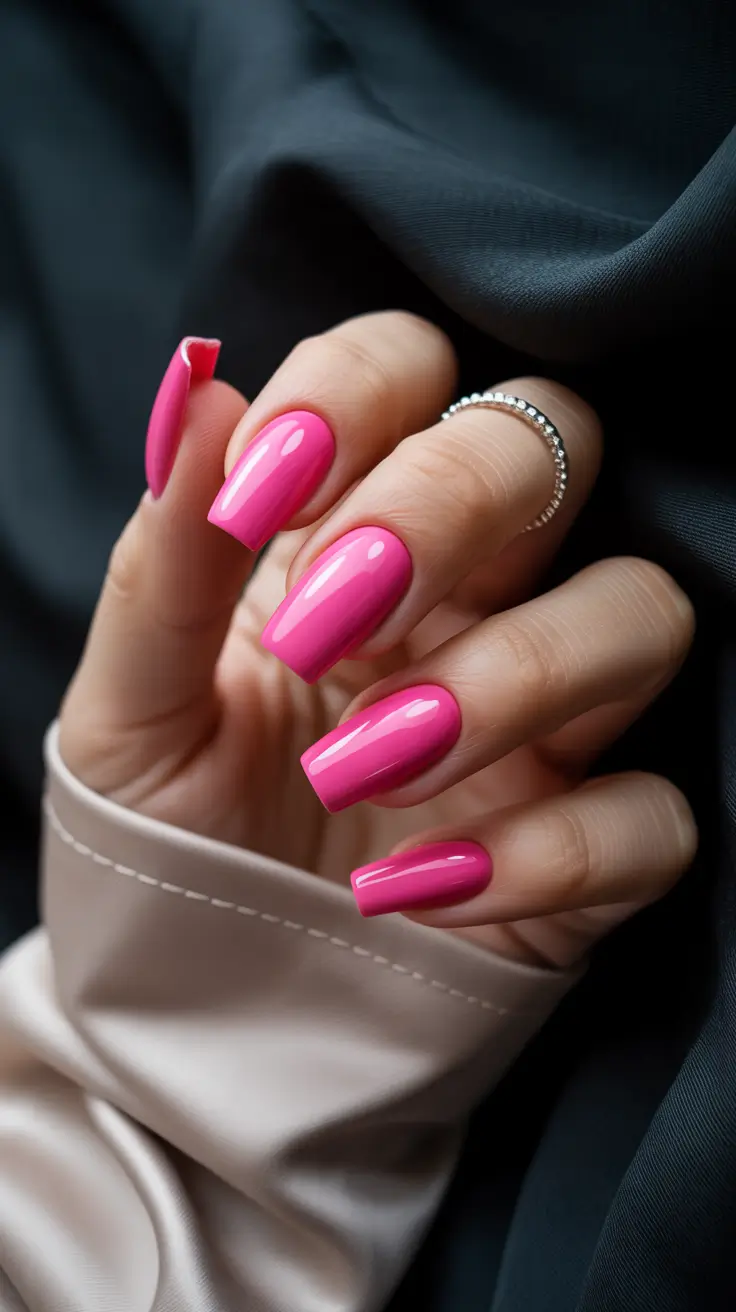 nail colors ideas for 2026 Vibrant Pink Gloss for High-Energy Days