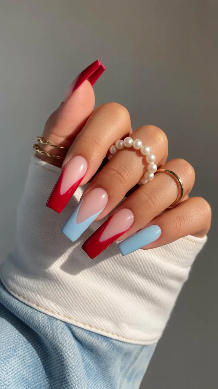 nail inspo aesthetic 2026 Cherry Waves & Frosty Blue Angles