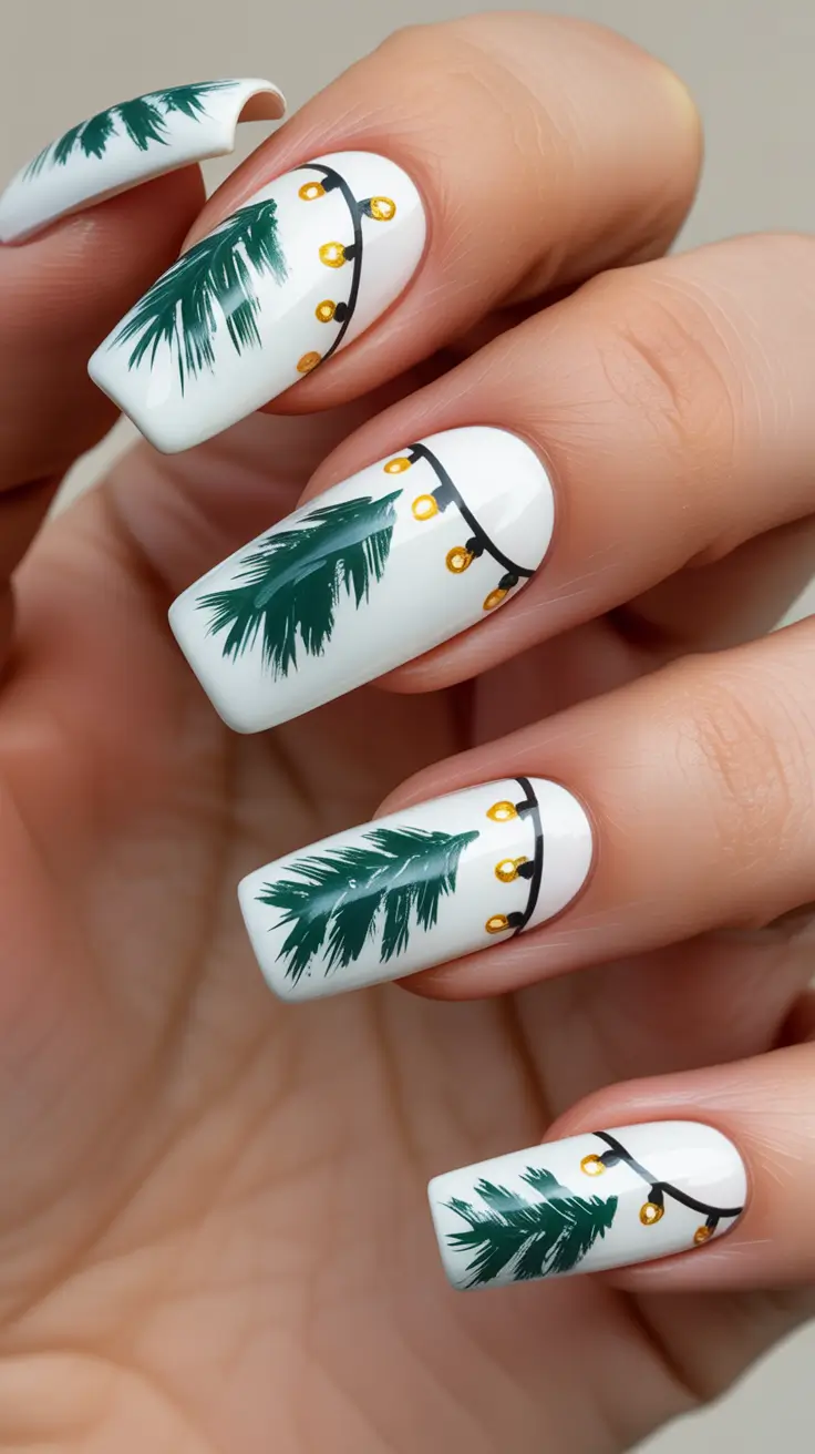 nail inspo aesthetic 2026 Pine Garland Festive Whites